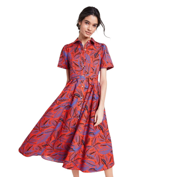 Tropical Leaf Short Sleeve Shirtdress CJRxTarget - Picture 2 of 9
